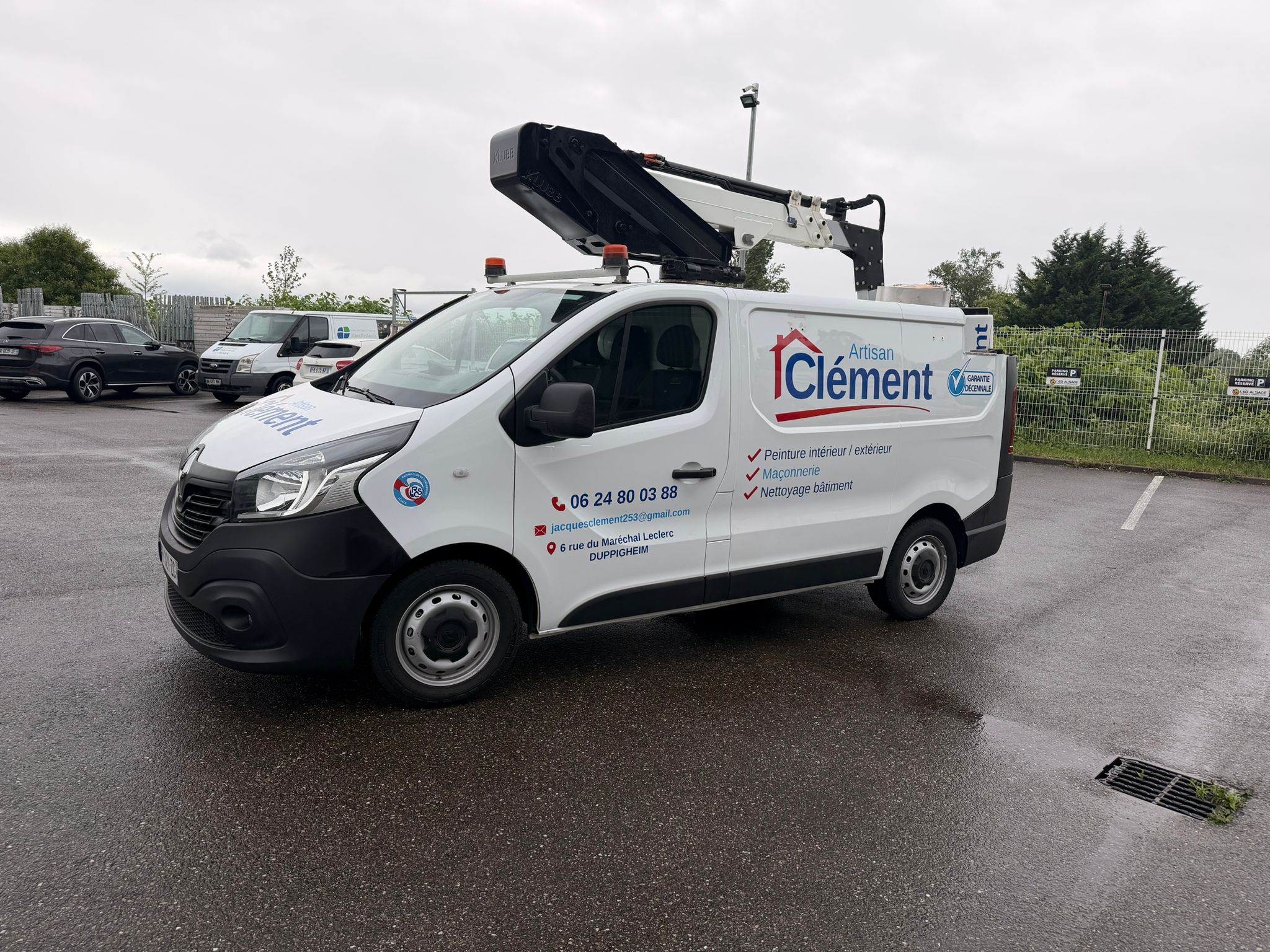 Marquage camionnette nacelle lettrage adhésif — LED Alsace Colmar